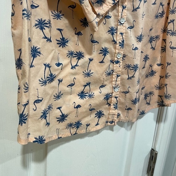 Sonoma Size M Pink Blue 3/4 Sleeve Button Down Shirt Flamingo Palm Tree Print - Picture 5 of 9